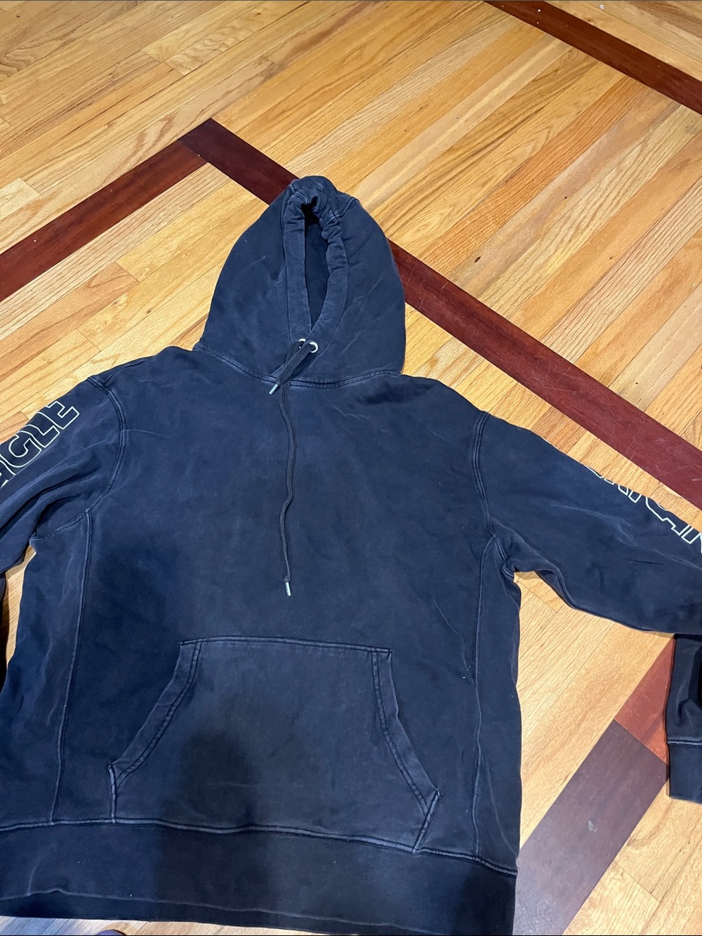 American Eagle Outfitters Black Pullover Hoodie with Sleeve Logo